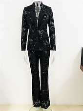 baratos Terninhos de calça da mamãe-Conjunto de Calças Vestido da Mãe da Noiva Vestido Elegante Colarinho de Camisa Comprimento do Tornozelo Renda Mangas Longas com Cor Sólida