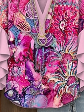 abordables Hauts d&#039;Art et de Design pour Femmes-Femmes Chemisier A Ombre Graphique Abstrait Bohème ancien Quotidien Manche 3/4 Col en V Hauts Réguliers Quotidien Fête Vêtements de vacances Imprimé Rose Claire Bleu Violet Orange Vert Été Printemps