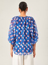 economico Bluse e camicie-top con maniche a lanterna in chiffon geometrico