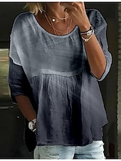 voordelige Vrouwen&#039;s Kunst &amp; Design Tops-Dames Blouse Gestreept Stijlvol 3/4 mouw Strakke ronde hals Normale tops Dagelijks Feestdagen Afdrukken Zwart Blozend Roze blauw Fuchsia Donkergrijs Zomer