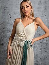 cheap Bridesmaid Dresses-A-Line Bridesmaid Dress Spaghetti Strap Sleeveless Elegant Floor Length Chiffon with Sash / Ribbon 2022