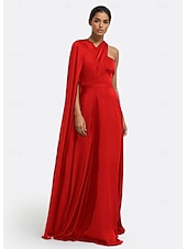 baratos Vestidos de Noite-Vestido de Festa Longo A-Line Elegante Vestido Formal Casamento Sem Mangas Ombro Único Capas Satin Stretch com Pregas