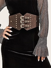 abordables Ceinture pour femme-Ceinture large élastique pour femme avec triple boucle vintage – Corset gothique en similicuir pour robes et costumes