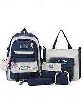 billiga Högskoleryggsäckar-5-i-1 skolryggsäcksset med plyschberlocker, lätt nylon, kawaii-stil, för flickor och tonåringar, perfekt för skolan och dagligt bruk