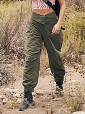 abordables pantalones cargo de mujer-Mujer Pantalones cargo Pantalones Moda Ropa de calle Longitud total Cintura Media Color sólido Bolsillo Cómodo Microelástico Deporte Ropa Cotidiana Verde Ejército Verano Primavera Ajuste regular