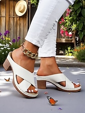 abordables Sandalias Informales-Sandalias de tacón grueso con tiras cruzadas para mujer: sandalias estilo mule vintage de verano para fiestas en el jardín, vacaciones y eventos diurnos.