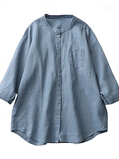 abordables Hauts Unis pour Femmes-Chemisier Femme à Boutonnage Quotidien Rétro Vintage Décontracté à Manches 3/4 Col Ras du Cou Hauts de Travail Quotidiens Bleu Clair Vert Forêt Chanvre Blanc Été Printemps Automne