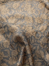 cheap Cocktail Dresses-Jacquard Brocade Floral A-Line Cocktail Dresses Elegant Dress Formal Wedding Floor Length Long Sleeve Shirt Collar Detachable Nylon