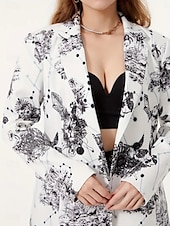 abordables Blazers y Trajes-Mujer chaqueta Cómodo Transpirable Estampado Casual Geométrico Oficina Calle Casual Ropa Cotidiana Frente Abierto Regular Solapa de Pico Ajuste regular Manga Larga Ropa de calle Blanco Rosa Azul