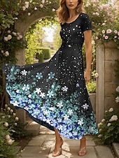 cheap Floral Dress-Women&#039;s Maxi Dress Knit Dress Casual Dress A Line Dress Summer Dress Elegant Vacation Casual Regular Fit Ombre Floral Graphic Short Sleeve Square Neck Pink Blue Purple Green Summer