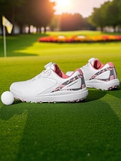 abordables Zapatos de Golf para Mujeres-Zapatos de golf ligeros para mujer: zapatillas deportivas modernas con detalles en rosa para la práctica diaria del golf y actividades al aire libre en verano.