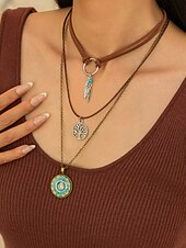 abordables Collier pour femme-Ensemble de colliers à breloques bohèmes superposés pour femmes – pendentifs multicouches mauvais œil, soleil et étoile avec tour de cou en perles, pour la mode spirituelle, les festivals et le quotidien