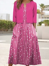 cheap Art&amp;Design Dress-Women&#039;s Dress Set Midi Dress A Line Dress Party Cocktail Floral Print Half Sleeve V Neck Wedding Guest Daily Pink Green Gray Summer Spring Loose Fit