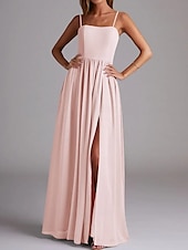 economico Abiti da damigella-Abito da damigella d&#039;onore a trapezio, senza maniche, elegante, in chiffon con pieghe e spacco frontale, lunghezza al pavimento, 2025