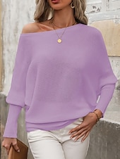 ieftine Culori Solide-Pentru femei Pulover Plover Șic Stradă Casual Culoare solidă Striat De Pe Umăr Tricotat Manșon Lung Topuri obișnuite Tricotat Ieșire Sfârșit de săptămână Alb Mov Toamnă