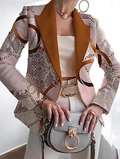 abordables Blazers y Trajes-Mujer chaqueta Cómodo Transpirable Estampado Casual Geométrico Oficina Calle Casual Ropa Cotidiana Frente Abierto Regular Solapa de Pico Ajuste regular Manga Larga Ropa de calle Blanco Rosa Azul
