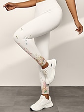 economico Stampa Floreale-Per donna Leggings Elegante Vacanza Moda Lunghezza intera Vita Alta Floreale Grafico Stampa 3D Asciugatura Rapida Traspirabilità Morbido Elasticizzato All&#039;aperto Casa Casual Nero Bianco Autunno