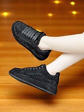 baratos Ténis de mulher-Tênis plataforma feminino branco com strass - sapatos de festa brilhantes com cadarço e detalhes em cristal para a vida noturna e para baladas