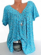 abordables T-shirt floral-Femmes T-shirt Fleuri Mode Moderne Occasionnel Manche Courte Col en V Hauts Réguliers Quotidien Week-end Rose Claire Rouge Bleu Vert Été
