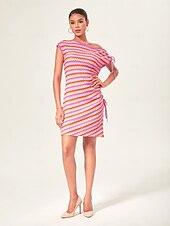 economico Abiti da vacanza-miniabito arancione elasticizzato in maglia arricciata