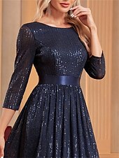 ieftine albastru-Rochii A-Line quinceanera rochie elegantă rochie formală nuntă lungime până la podea mânecă 3/4 guler cămașă poliester cu pliuri