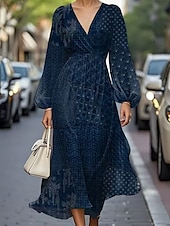 olcso Nyomtasd a virágmintás ruhákat-Női Midi ruha Vintage ruha hétköznapi ruha Elegáns Divat Szabadtéri Parti Szabadság Normál Ombre Hosszú ujj V-alakú Sötétkék Barna Khakizöld Nyár Tavasz