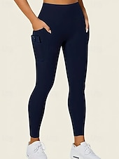 baratos Leggings lisas-Mulheres Leggings Shorts Abotoado Roupa de rua Casual Mimolet Cintura Alta Tecido Cintura elástica Respirabilidade Com Stretch Férias Esportes Roupa Diária Vinho Preto Azul Marinha Cinzento Claro