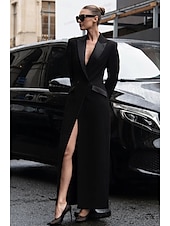 preiswerte Bodenlänge-Black Tie Blazer Smoking Säulen Kleid Mutter der Braut Elegantes Hoher Schlitz Hemdkragen Bodenlänge Lange Ärmel mit