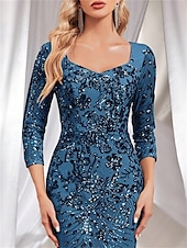 cheap BLUE-Mermaid / Trumpet Quinceanera Dresses Elegant Dress Formal Wedding Floor Length Long Sleeve Sweetheart Sequined with Sequin