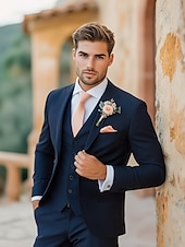 economico Abiti da matrimonio-Uomo Matrimonio Feste Completi Blu marino Moda Formale Tinta unita Vestibilità standard 3 pezzi Monopetto a un bottone