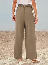 billiga breda ben och hög midja-Dam Brett skaft Byxor Streetwear Ledigt Fullängd Hög midja Ensfärgat Ficka Mateial som andas Mjuk Microelastisk Semester Gata Dagliga kläder Svart Röd Brun Kaki Vår Höst Normal