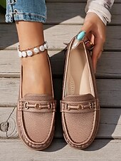 abordables Chaussures sans lacet et mocassins femme-Mocassins pour femme en similicuir métallisé avec mors doré, chaussures plates confortables à enfiler pour la conduite, le travail et les sorties décontractées