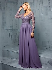 voordelige GROEN-A-Lijn Quinceanera Jurken Elegante Jurk Formele Bruiloft Vloerlengte Lange Mouw V-Hals Chiffon met Plooien