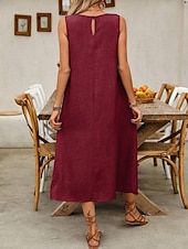 preiswerte Weißes Kleid-Damen Maxikleid A Linie Kleid Sommerkleid Lässig Täglich Normale Passform Einfach Ärmellos Rundhalsausschnitt Wein Blau Braun Grün Sommer