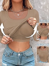  Per donna Maglietta Semplice Moda Elegante Classico Manica Lunga Girocollo Top Regolari Quotidiano Uscire Weekend Nero Rosso Verde Cachi Grigio Estate Primavera Autunno