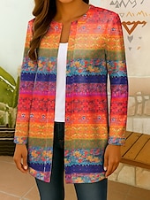 abordables Vestes-Femmes Blazer Confortable Respirant Imprimé Élégant ancien Mode Fleuri Travail Occasionnel Ouvert devant Court Col Rabattu Coupe régulière manche longue Vêtements d&#039;extérieur Jaune Rouge Vert Automne