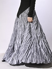 abordables Jupes unies-Femmes Jupe Évasé Mode Maxi Taille Basse Jupes Uni Froncé Micro-Élastique Rue Sortir Violet Noir Rose Crème Automne Polyester