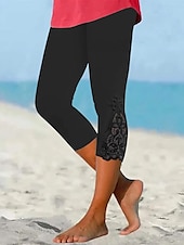 economico Leggings semplici-Per donna Pantaloni capri Leggings Streetwear Casual Lunghezza al polpaccio Naturale Semplice Pizzo Patchwork Elastico in vita Comodo All&#039;aperto Confortevole All&#039;aperto Vacanza Casual Quotidiano