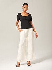 abordables Pantalons-Femmes Féminin Droit Longueur complète Taille haute Élégant Occasionnel Beige Été Automne Inter-saisons XS S M