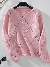 economico Colori solidi-Per donna Felpa Casual Morbido Colore Puro A Coste Girocollo Lavorato a maglia Manica Lunga Top Regolari Maglia All&#039;aperto Quotidiano Weekend Rosa Blu Autunno