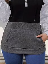 billiga Randiga och geometriska toppar-Dam Pullover Hoodie Sweatshirt Färgblock Ledigt Långärmad V-hals Vanliga toppar Ledigt Lappverk Ficka Knappar Vin Grå Vår Höst Vinter