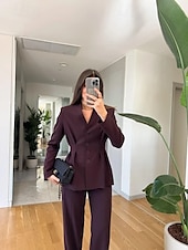 baratos Terninhos de calça da mamãe-Macacão  Conjunto de Calças 2 Peças Conjunto de Mãe da Noiva Conjunto de Calças com Blazer Sem Gola Elegante Vintage Simples Mangas Longas Comprimento do Chão Calças com Detalhes de Pregas