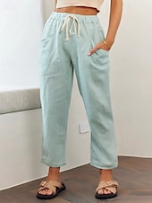 economico Pantaloni a gamba dritta-Per donna Pantaloni in cotone e lino Pantaloni Eleganti Streetwear Casual Lunghezza intera Naturale Semplice Tasca Design con Coulisse Elastica Comodo All&#039;aperto Confortevole Ferie Abbigliamento