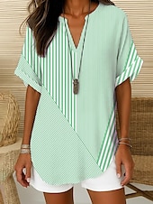 ieftine Topuri pentru femei cu dungi și geometrice-Pentru femei Cămașă Boho Grafic Geometric Elegant Boemia Tropical Fără manșon Manșon scurt În V Topuri obișnuite Zilnic Concediu Costum de plajă Verde Crud Galben Roz Îmbujorat Albastru piscină Mov