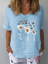 abordables T-shirt floral-Femmes T-shirt Fleuri Graphique Plantes ancien Élégant Classique Manche Courte Col en V Hauts Réguliers Quotidien Week-end Imprimé Blanche Jaune bleu marine Bleu Gris Été