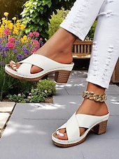 abordables Sandalias Informales-Sandalias de tacón grueso con tiras cruzadas para mujer: sandalias estilo mule vintage de verano para fiestas en el jardín, vacaciones y eventos diurnos.