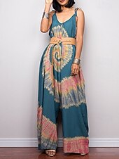 olcso nyomtatott jumpsuit-Női Szabályos Jumpsuitek Alkalmi Batikolt Ujjatlan Széles lábszár Terített nyak Zseb Nyomtatott Utca Napi Normál Fekete Arcpír rózsaszín Sötétkék Nyár