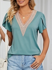 ieftine tricou simplu-Pentru femei Tricou Simplu Modă Stilat Clasic Manșon scurt În V Topuri obișnuite Zilnic Sfârșit de săptămână Peteci Verde Deschis Albastru piscină Trifoi Gri Vară Primăvară