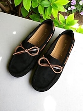 abordables Chaussures sans lacet et mocassins femme-Mocassins pour femmes avec nœud – Flats confortables à enfiler pour la conduite décontractée les balades au jardin les festivals de bière et les pique-niques de printemps