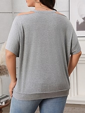 ieftine Tricouri Mărime Plus-Pentru femei Plus Size Topuri Tricou Grafic Scrisă Manșon scurt În V Casual Zilnic Poliester Vară Primăvară Negru Kaki